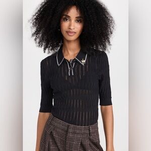 Scotch & Soda Pointelle Collard Knit Top